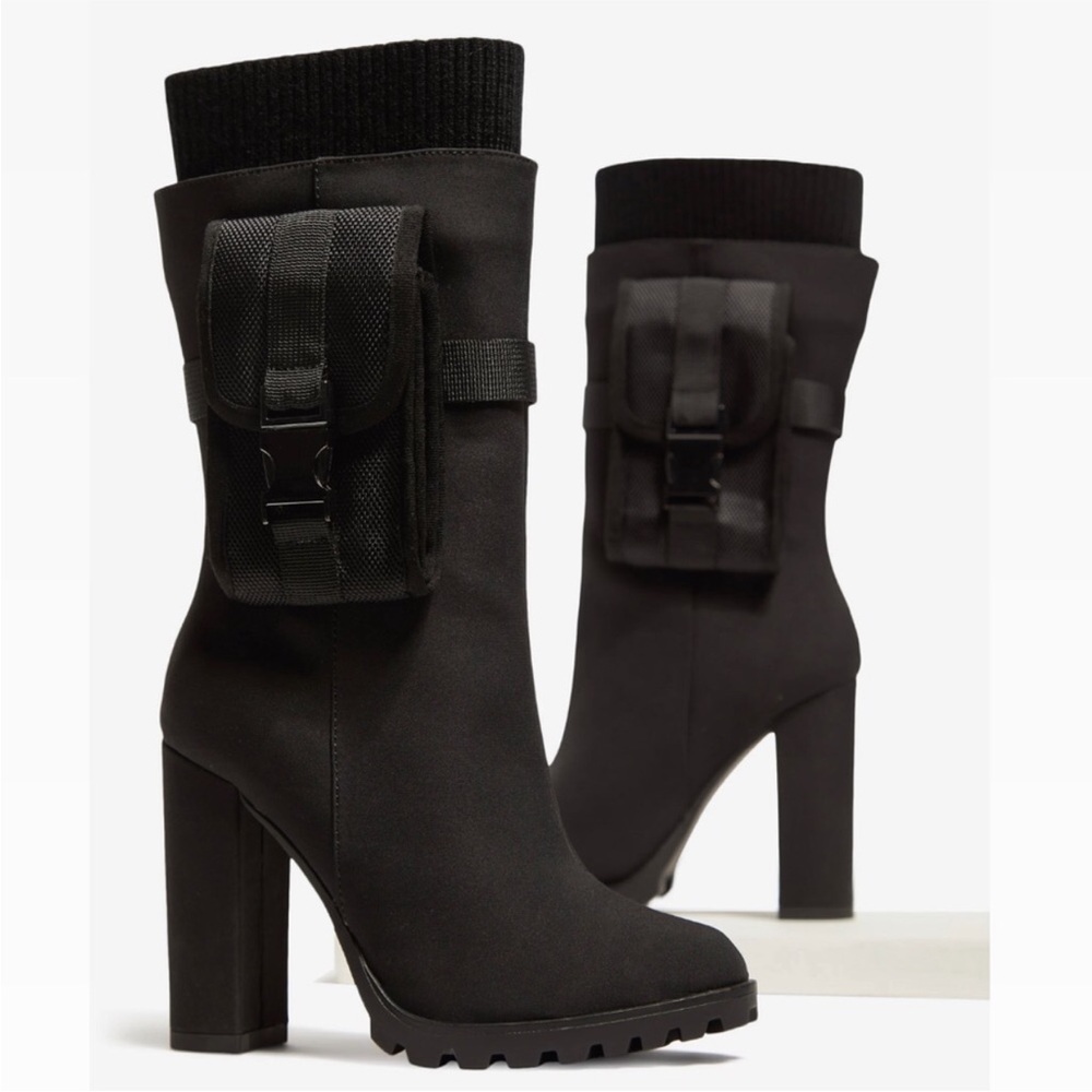 Black High Heel Boots with Pocket